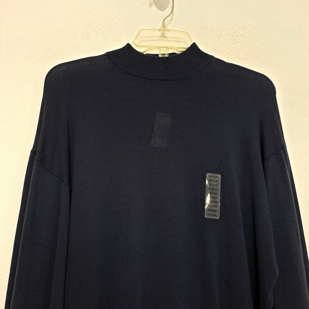 Baracuta "New" Men's Dark Blue Mock Neck Preppy Silk Blend Knit Sweater Size M — image 2 of 8